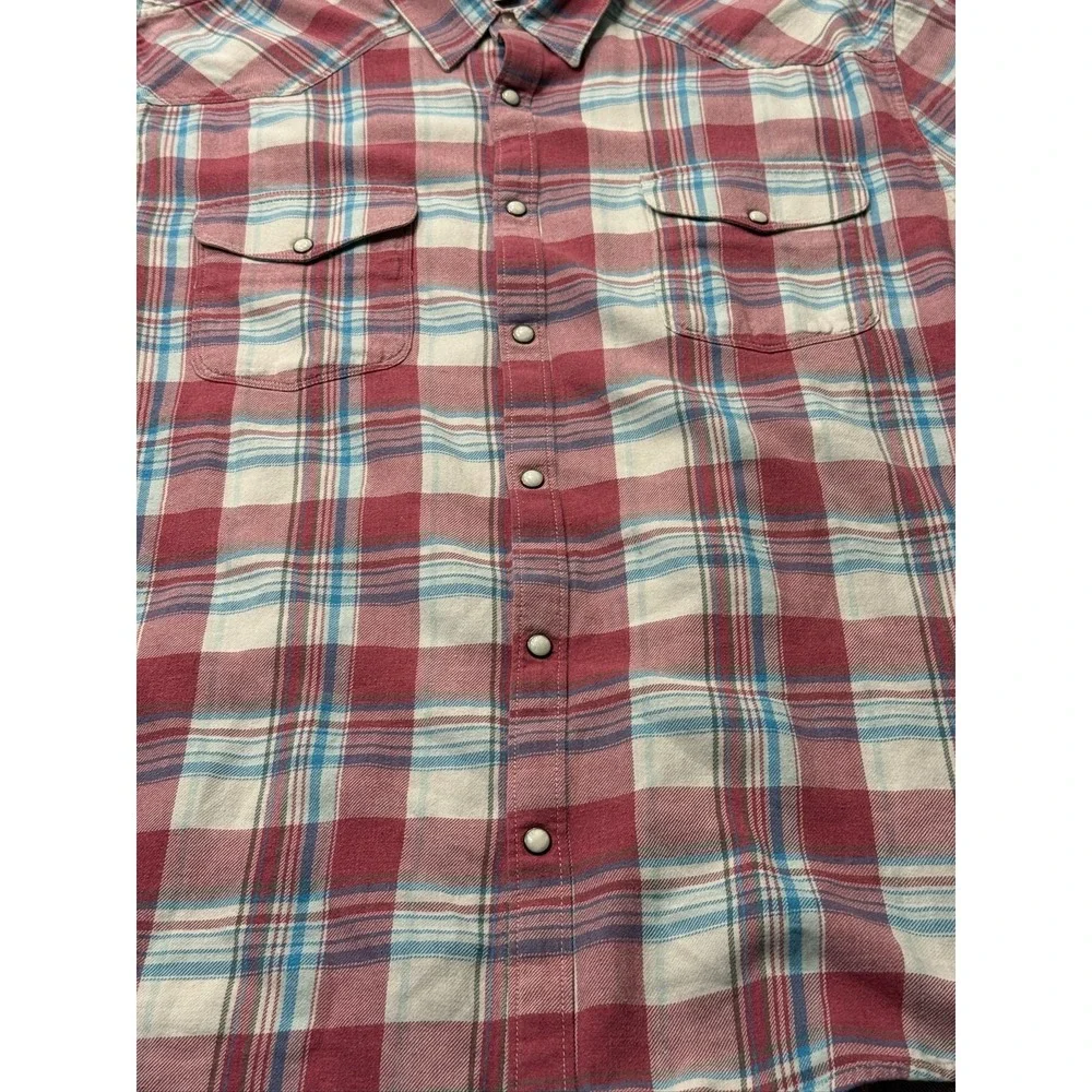 Lucky Brand Men's Red Blue White Plaid Pearl Snap Cotton Short Sleeve XXL_8